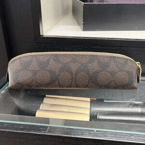 Coach Pencil Case In Signature Canvas C6333 Gold/Brown Black